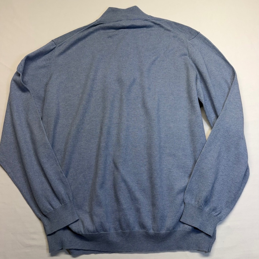 J. Hilburn Sweater Quarter Zip XL Blue Cotton Silk Cashmere Mens Luxury Pullover - Picture 4 of 11